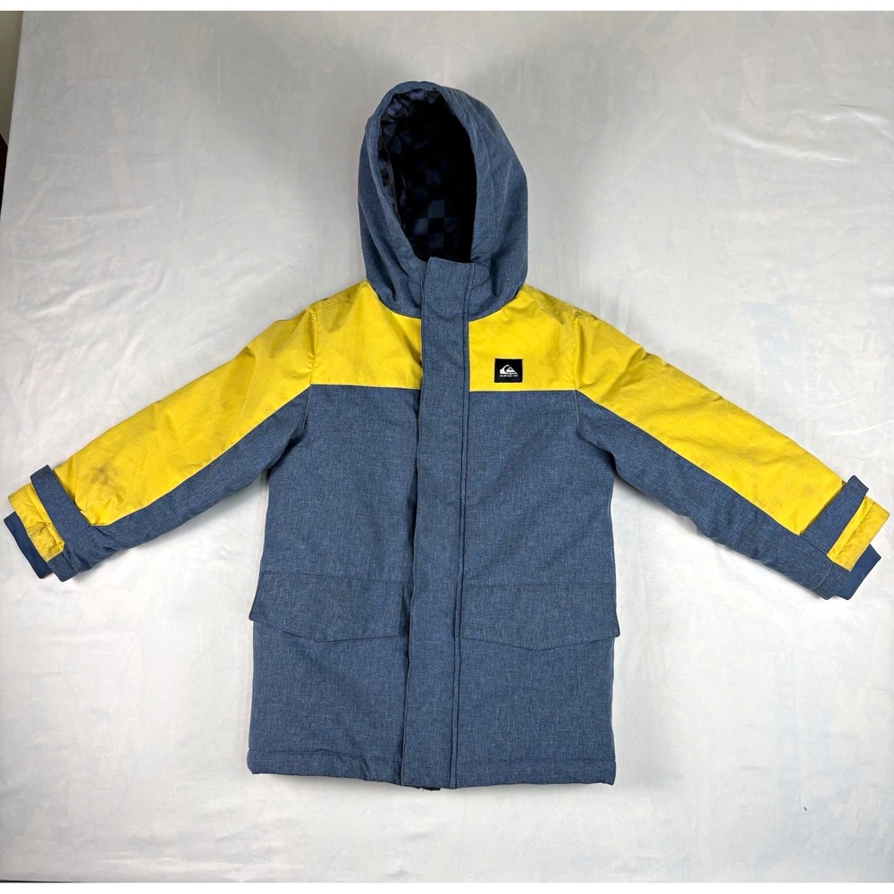 Quiksilver Unisex Kids XS 5/6 Blue/Yellow Colorblock Hooded Ski Jacket Zip